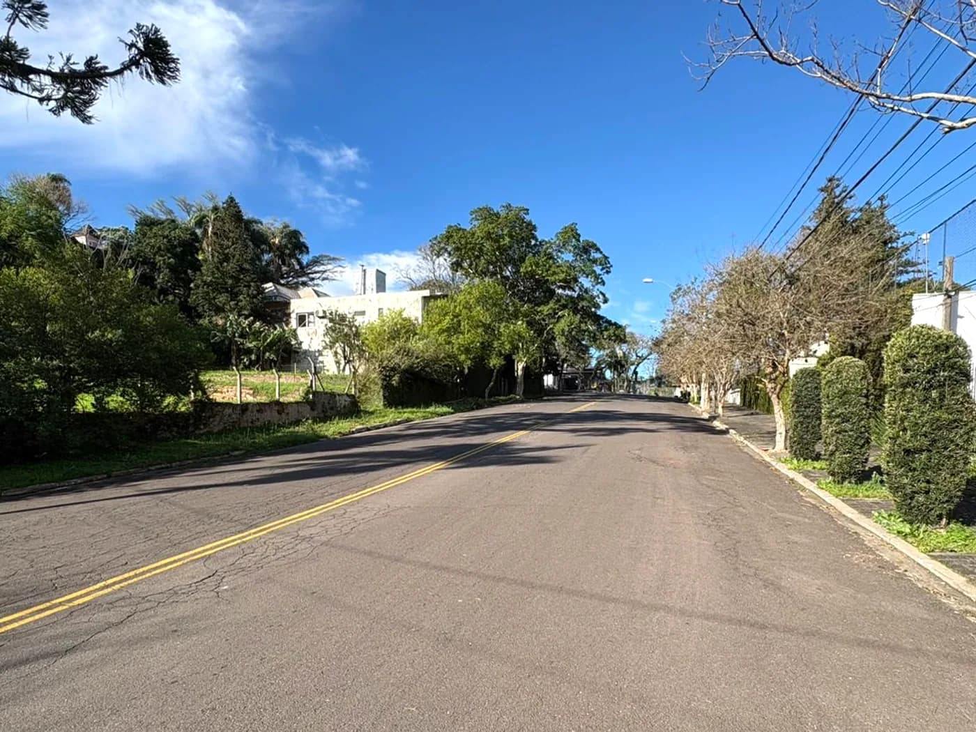 Rua arborizada no entorno da Unidade Ibirubá do Lar Bom Jardim